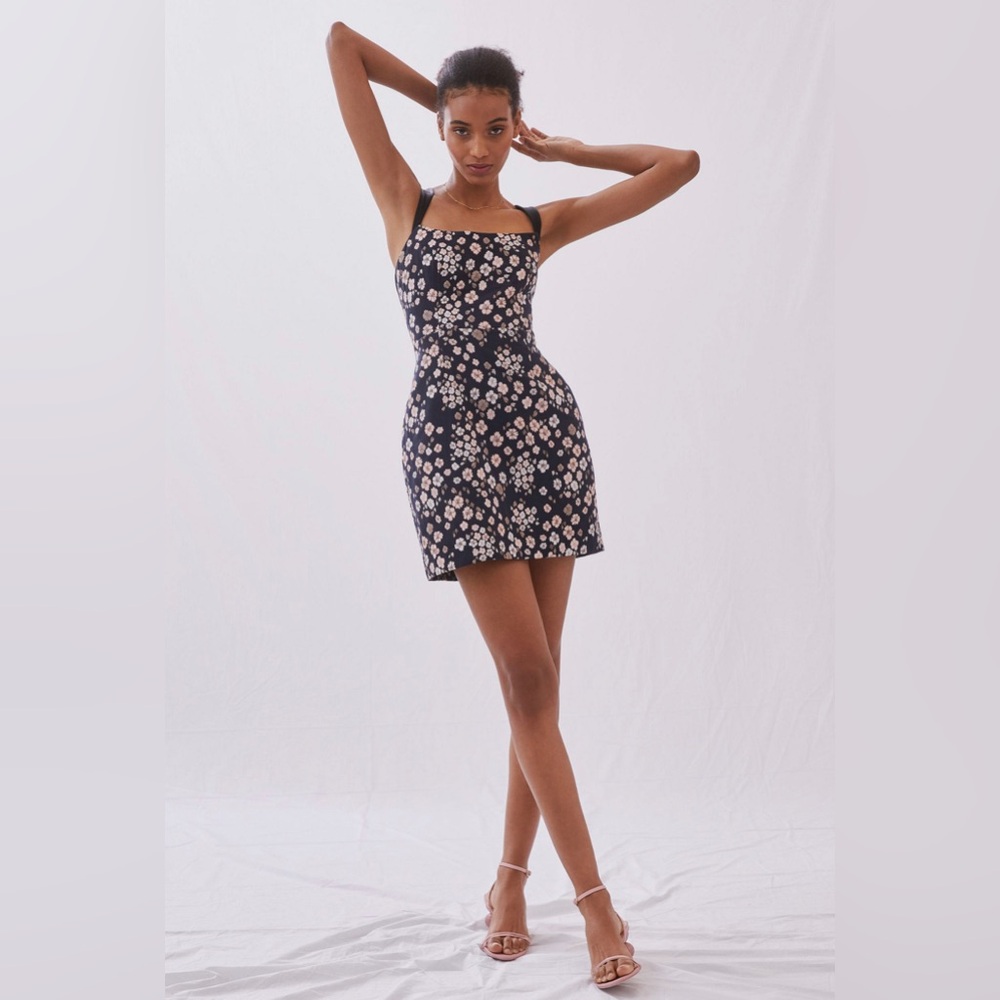 Anthropologie Floral Maeve Jacquard Mini Dress Size 16 Black Orig $148!